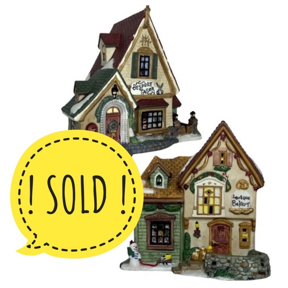 Vintage Christmas Village Houses Porcelain Stores Tailor and Bakery 2 Piece Lot - Picture 1 of 14